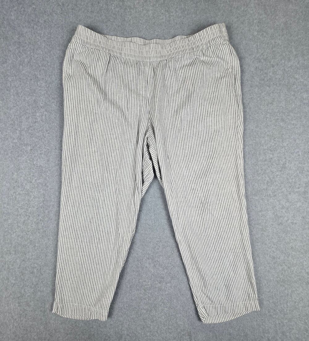 Old Navy Womens XXL Gray Stripe Linen Blend High-Rise Straight-Leg Pants